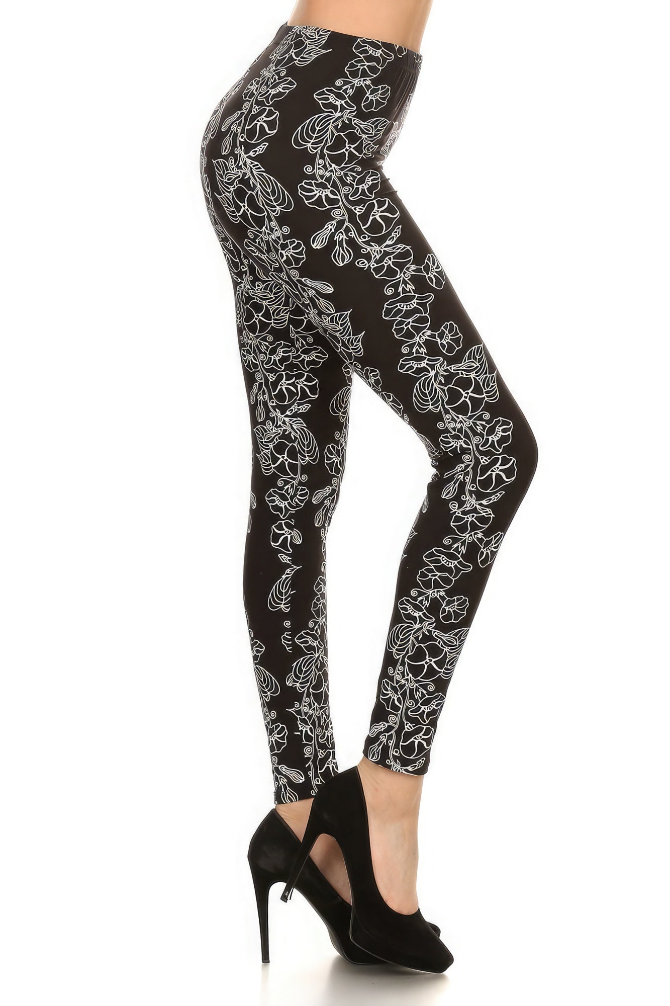 Floral Print High Waist Basic Solid Leggings