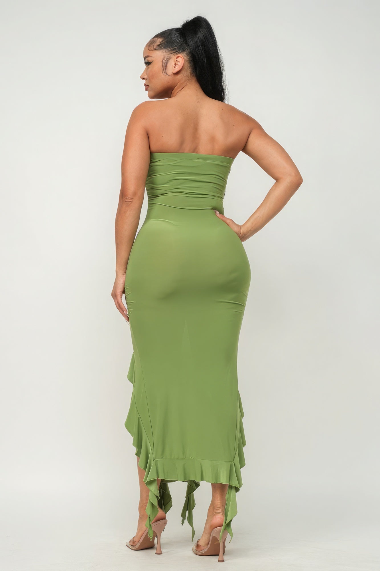 Solid Bottom Ruffle Trim Hem Slit Tube Maxi Dress | 4 Color Options!