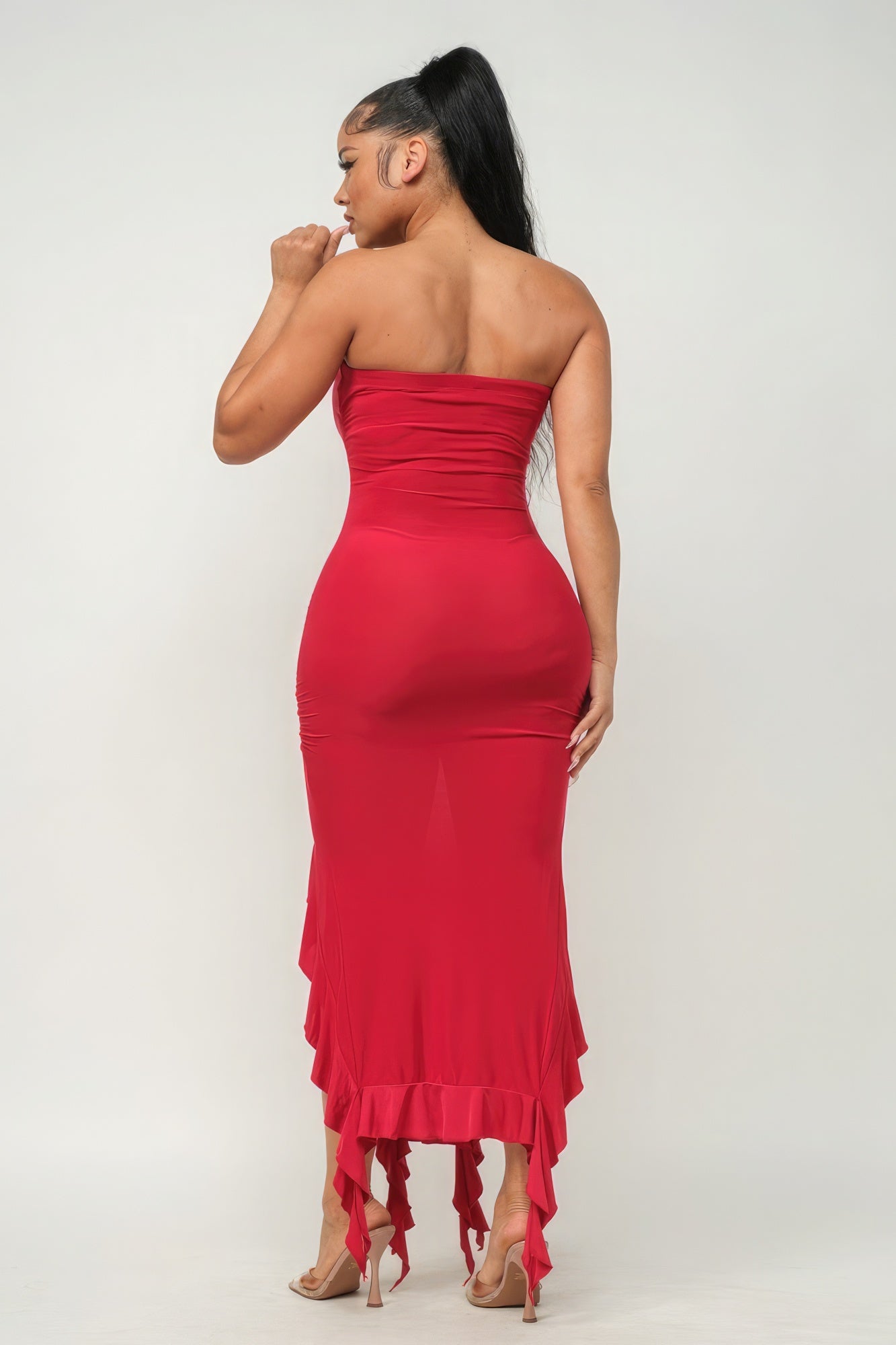 Solid Bottom Ruffle Trim Hem Slit Tube Maxi Dress | 4 Color Options!