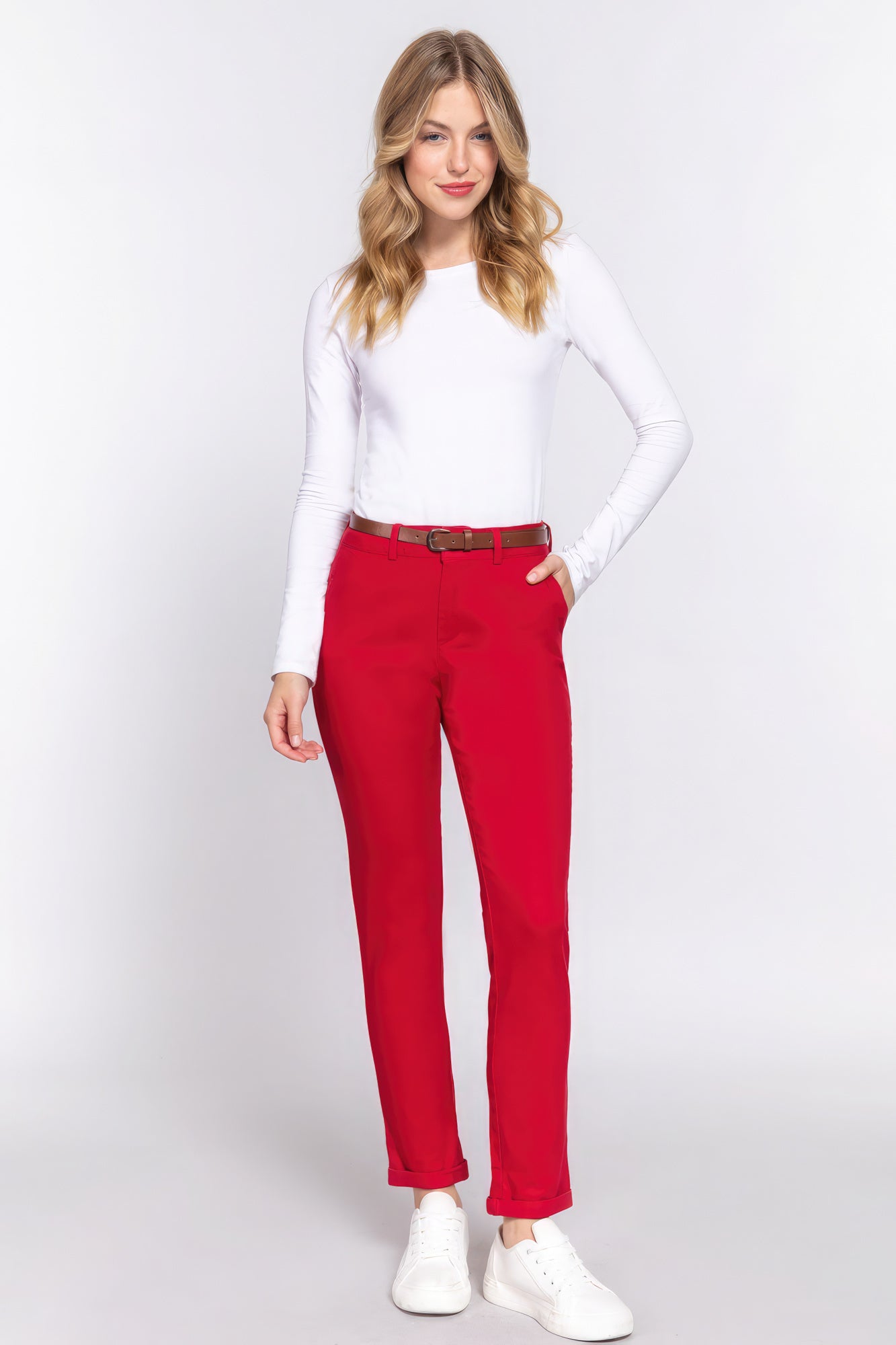 Cotton-span Twill Belted Long Pants