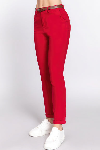 Cotton-span Twill Belted Long Pants