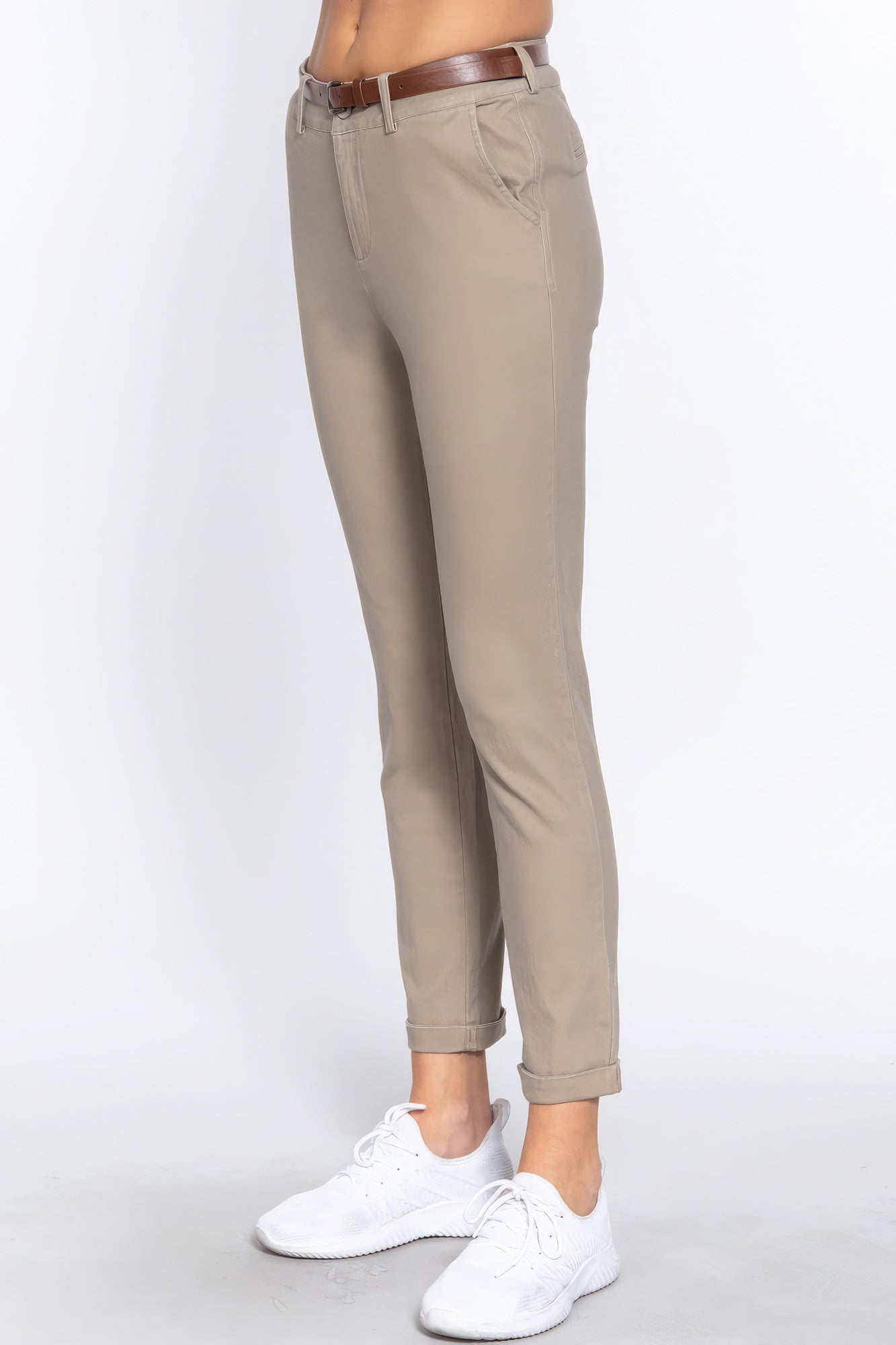 Cotton-span Twill Belted Long Pants