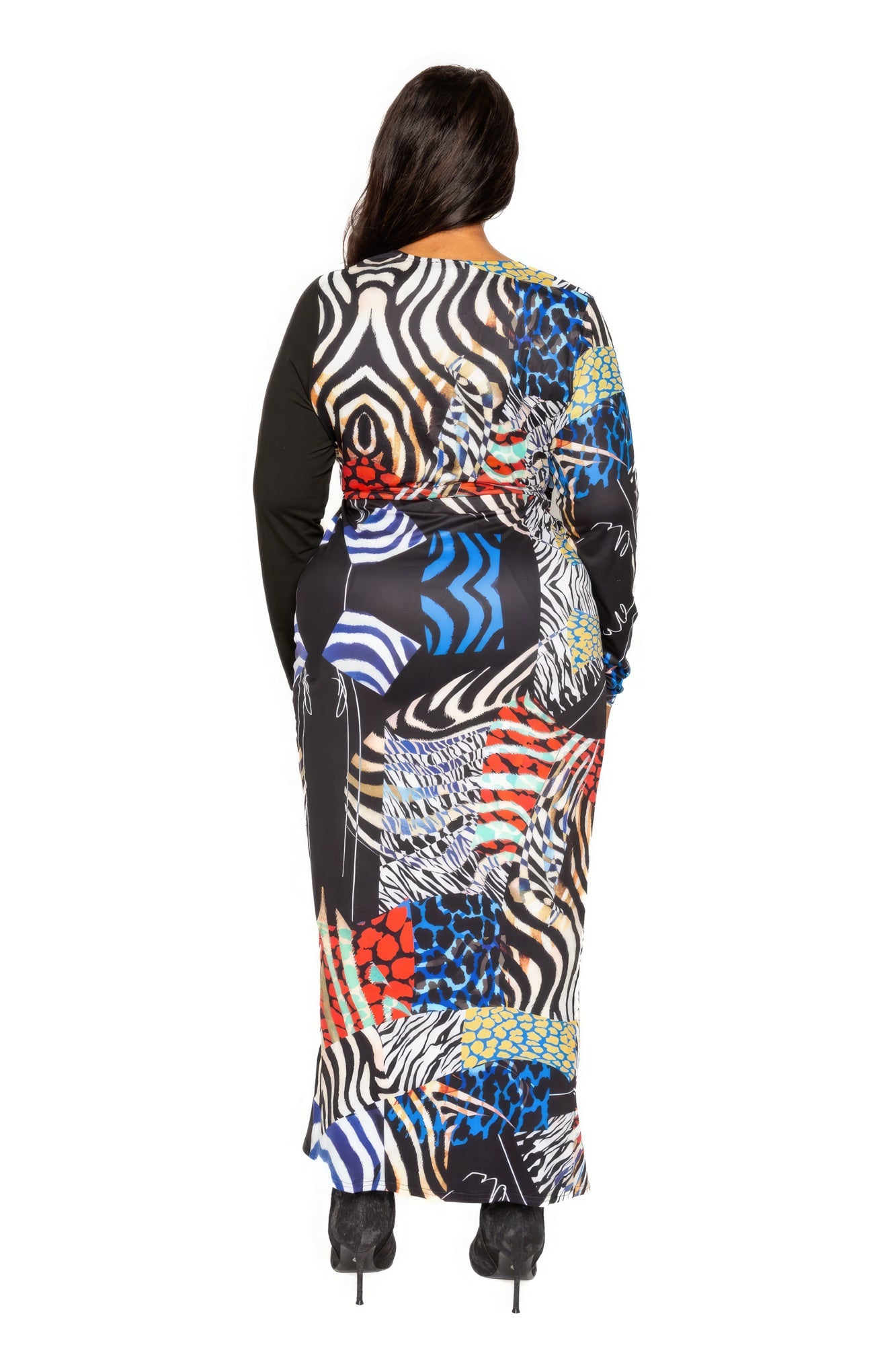 Plus Animal Print Splice Dress With High-low Hem