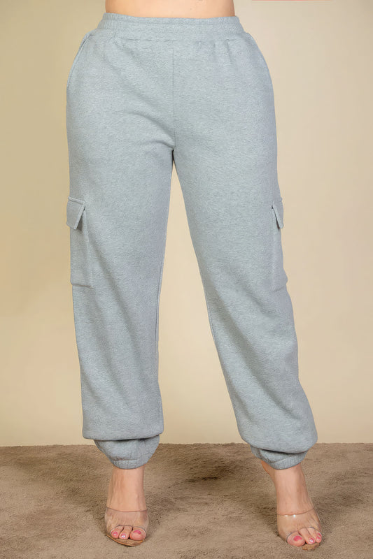 Pantalones deportivos de cintura con cordón y bolsillo lateral de talla grande