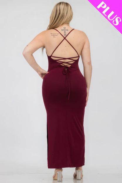 Plus Size Crisscross Back Split Thigh Maxi Dress