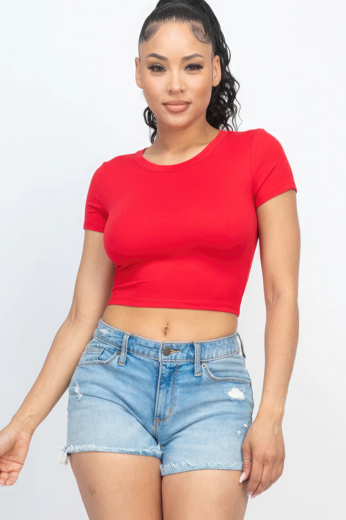 Short Sleeve Round Neck Crop Top