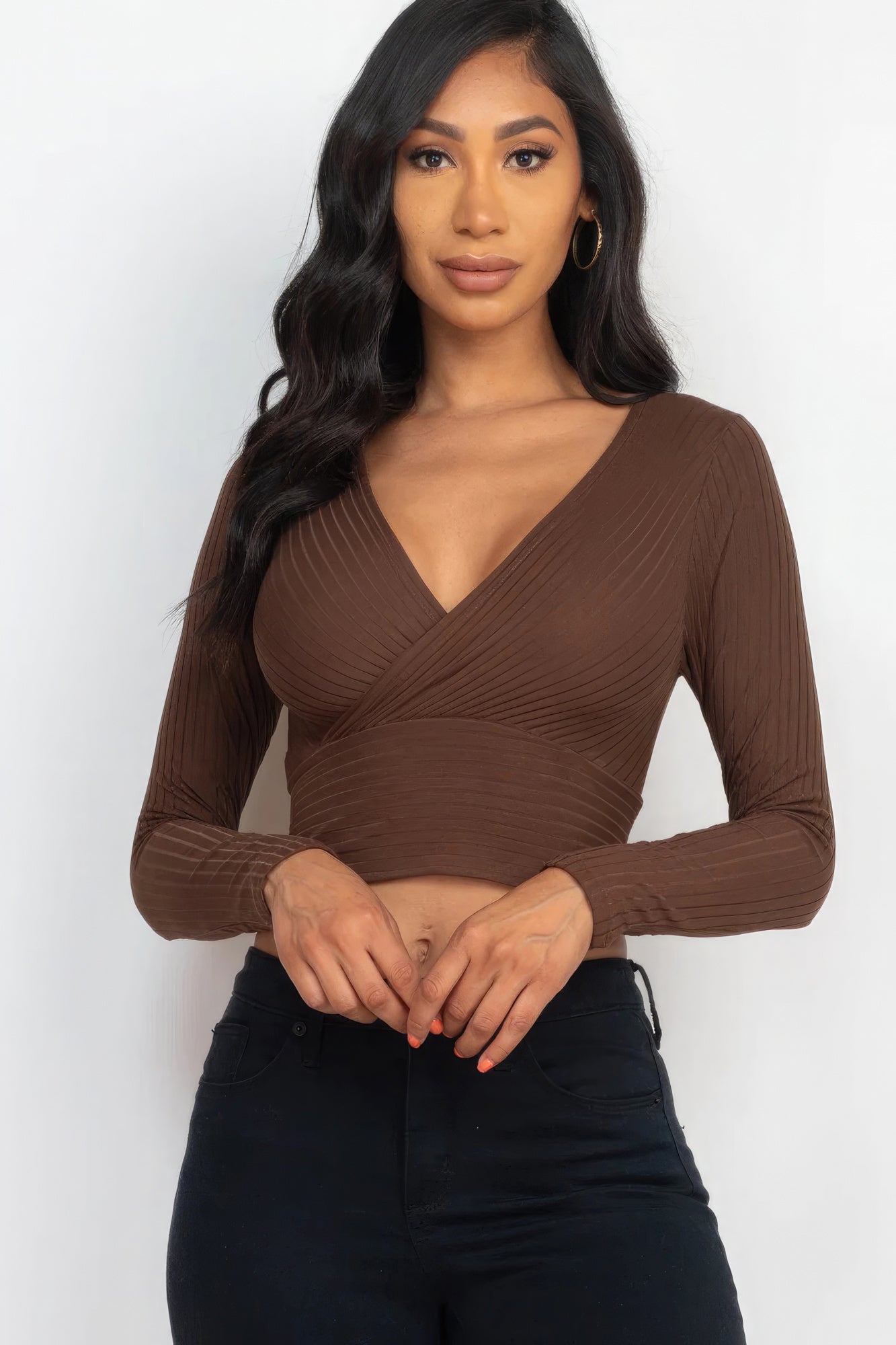 Ribbed Wrap Front Long Sleeve Top | 8 Color Options!