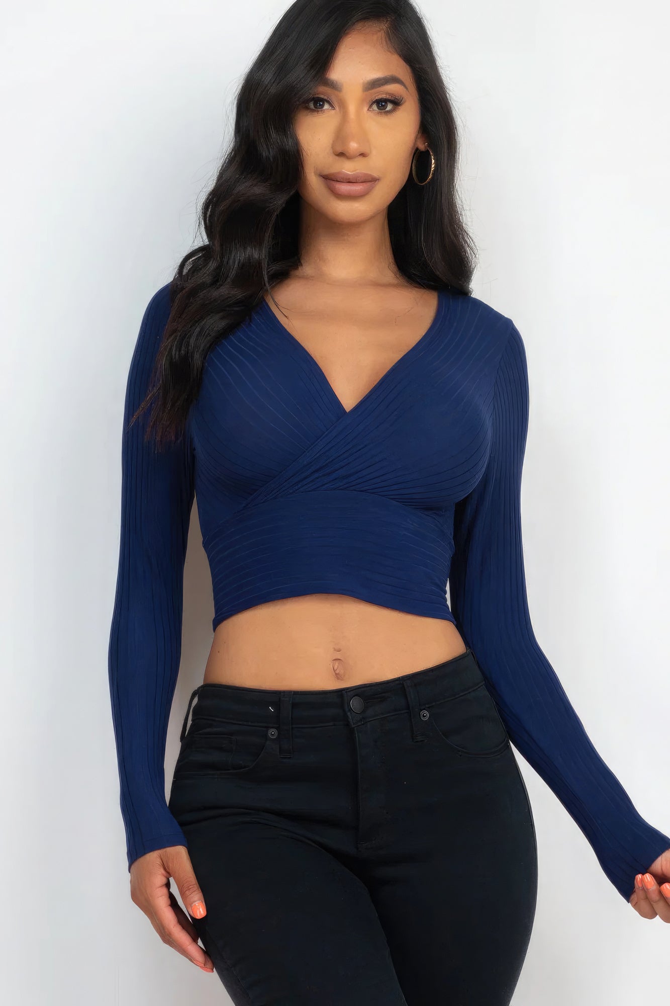 Ribbed Wrap Front Long Sleeve Top | 8 Color Options!