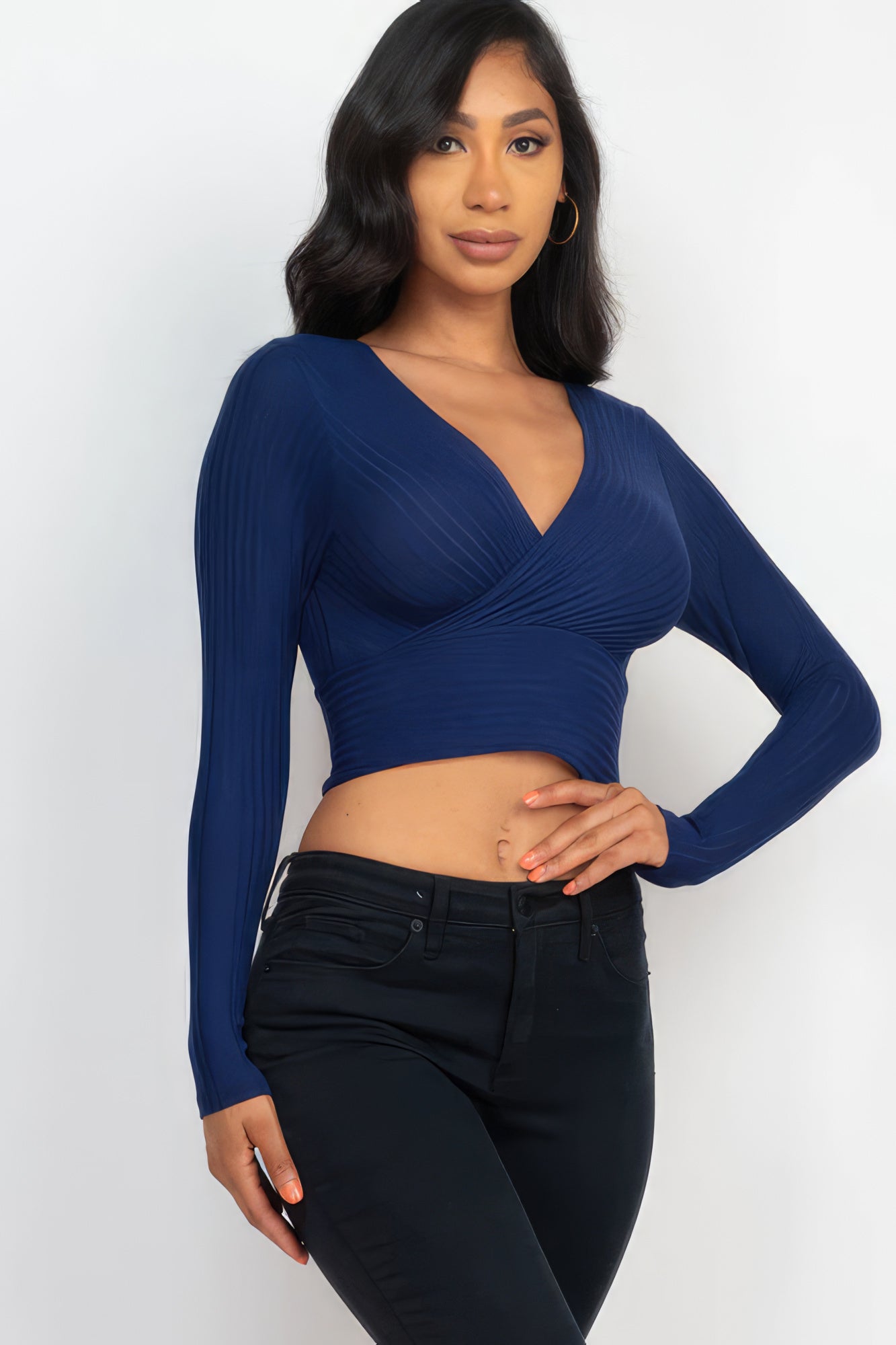 Ribbed Wrap Front Long Sleeve Top | 8 Color Options!