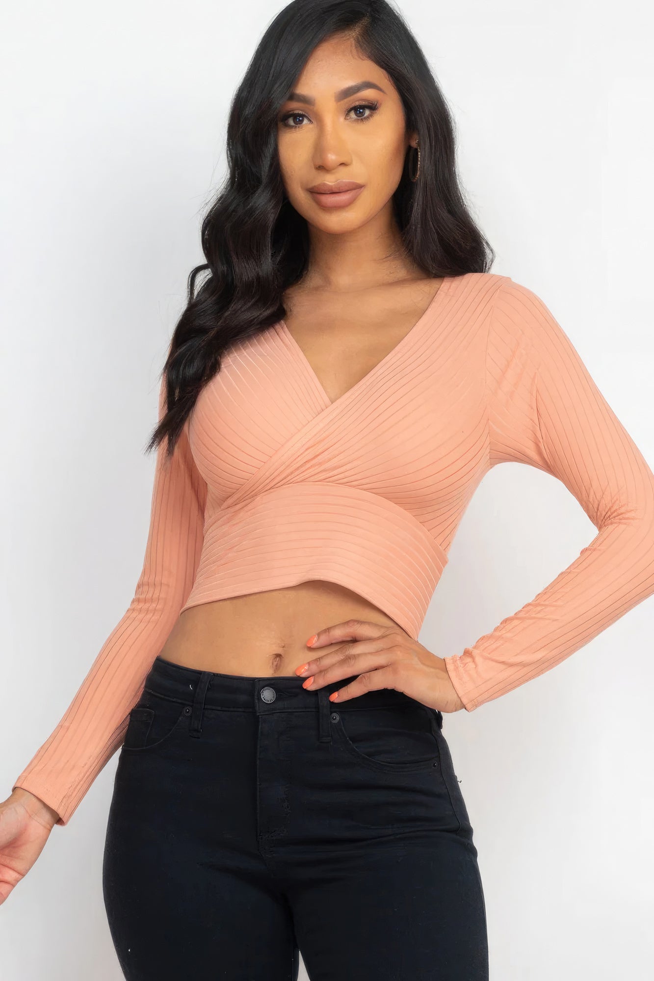 Ribbed Wrap Front Long Sleeve Top | 8 Color Options!