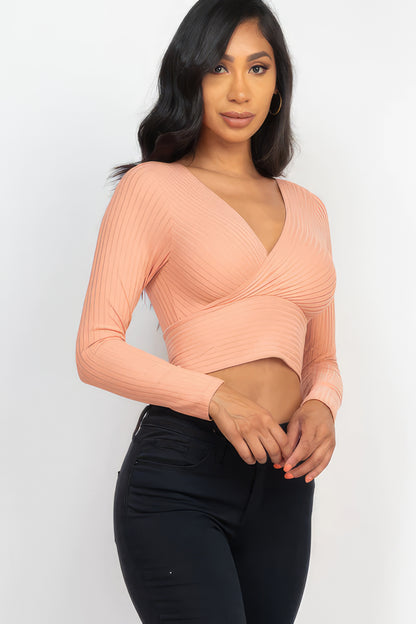 Ribbed Wrap Front Long Sleeve Top | 8 Color Options!