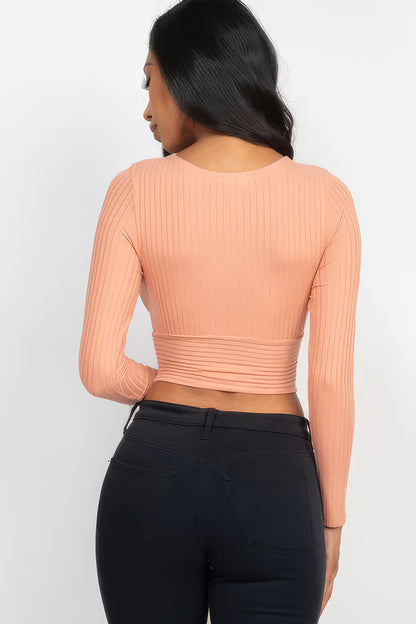 Ribbed Wrap Front Long Sleeve Top | 8 Color Options!