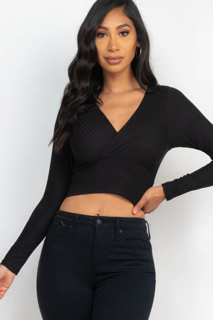 Ribbed Wrap Front Long Sleeve Top | 8 Color Options!