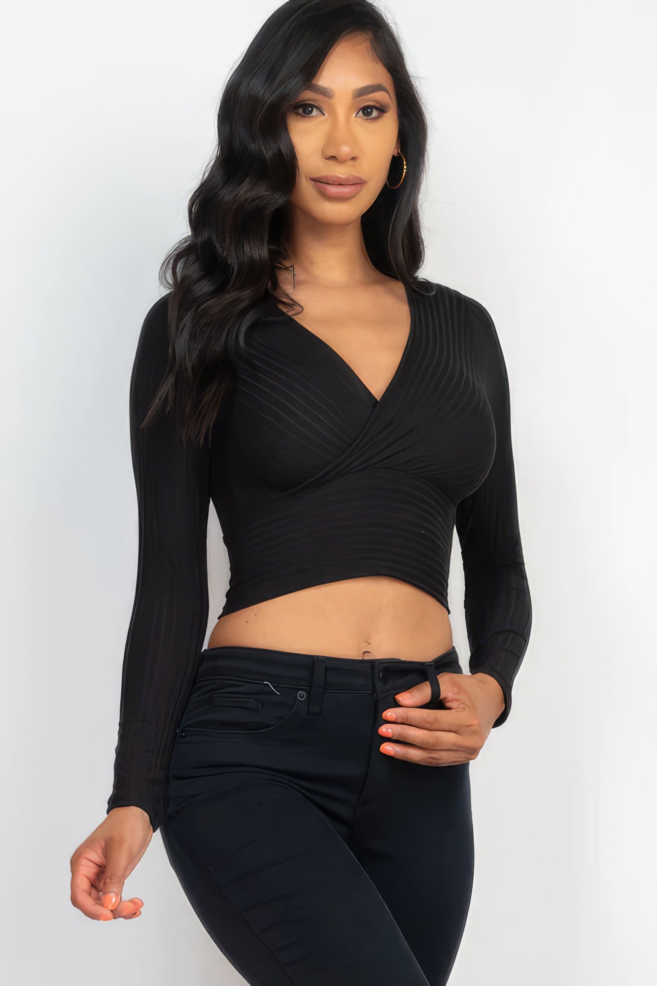 Ribbed Wrap Front Long Sleeve Top | 8 Color Options!