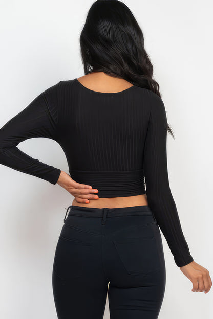 Ribbed Wrap Front Long Sleeve Top | 8 Color Options!