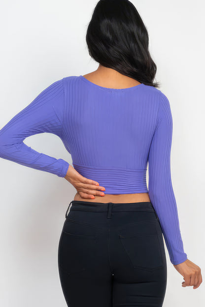 Ribbed Wrap Front Long Sleeve Top | 8 Color Options!