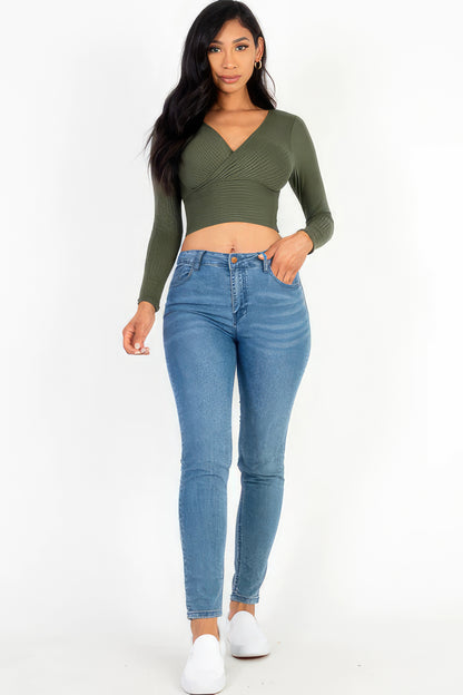 Ribbed Wrap Front Long Sleeve Top | 8 Color Options!