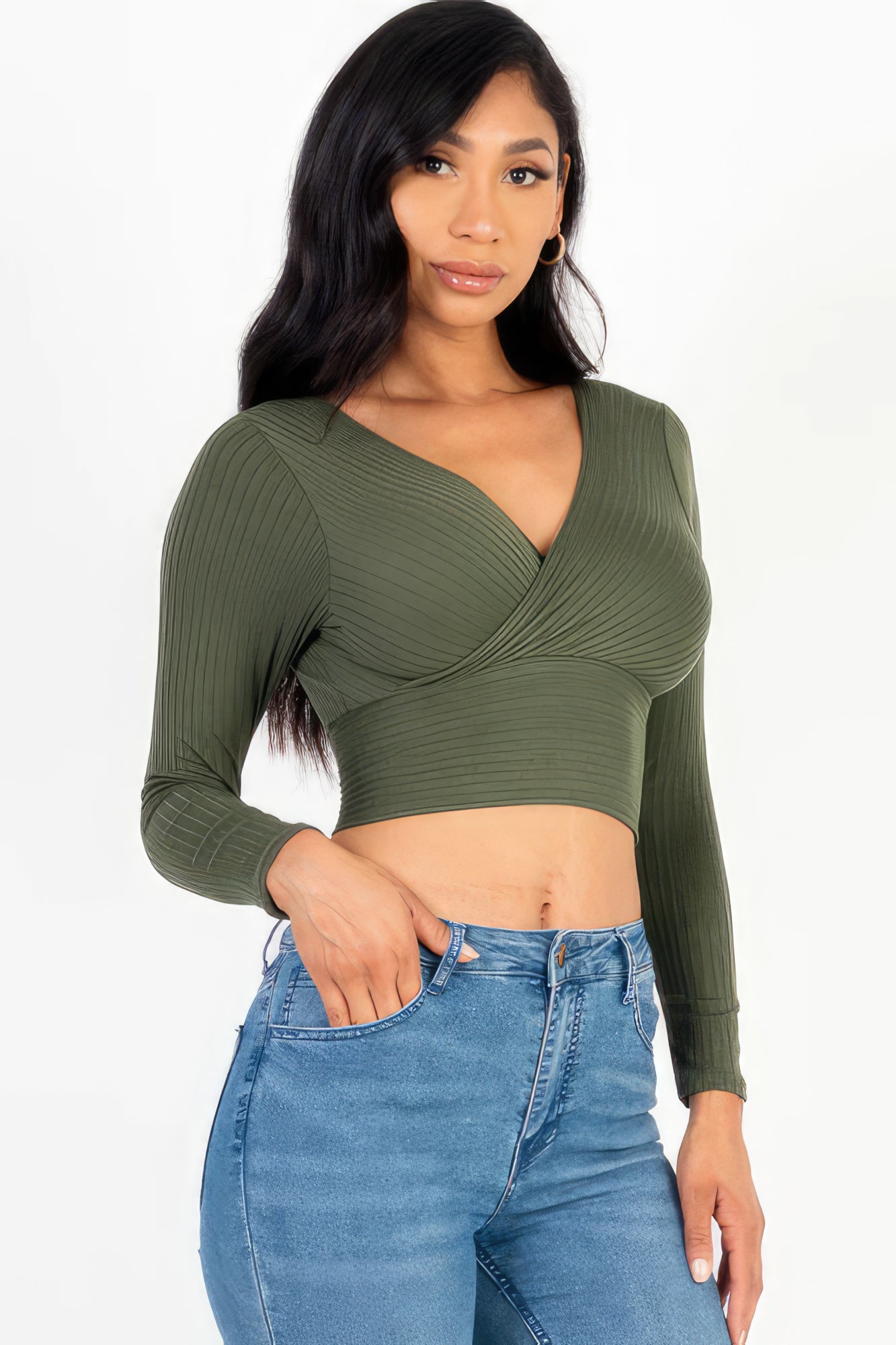 Ribbed Wrap Front Long Sleeve Top | 8 Color Options!