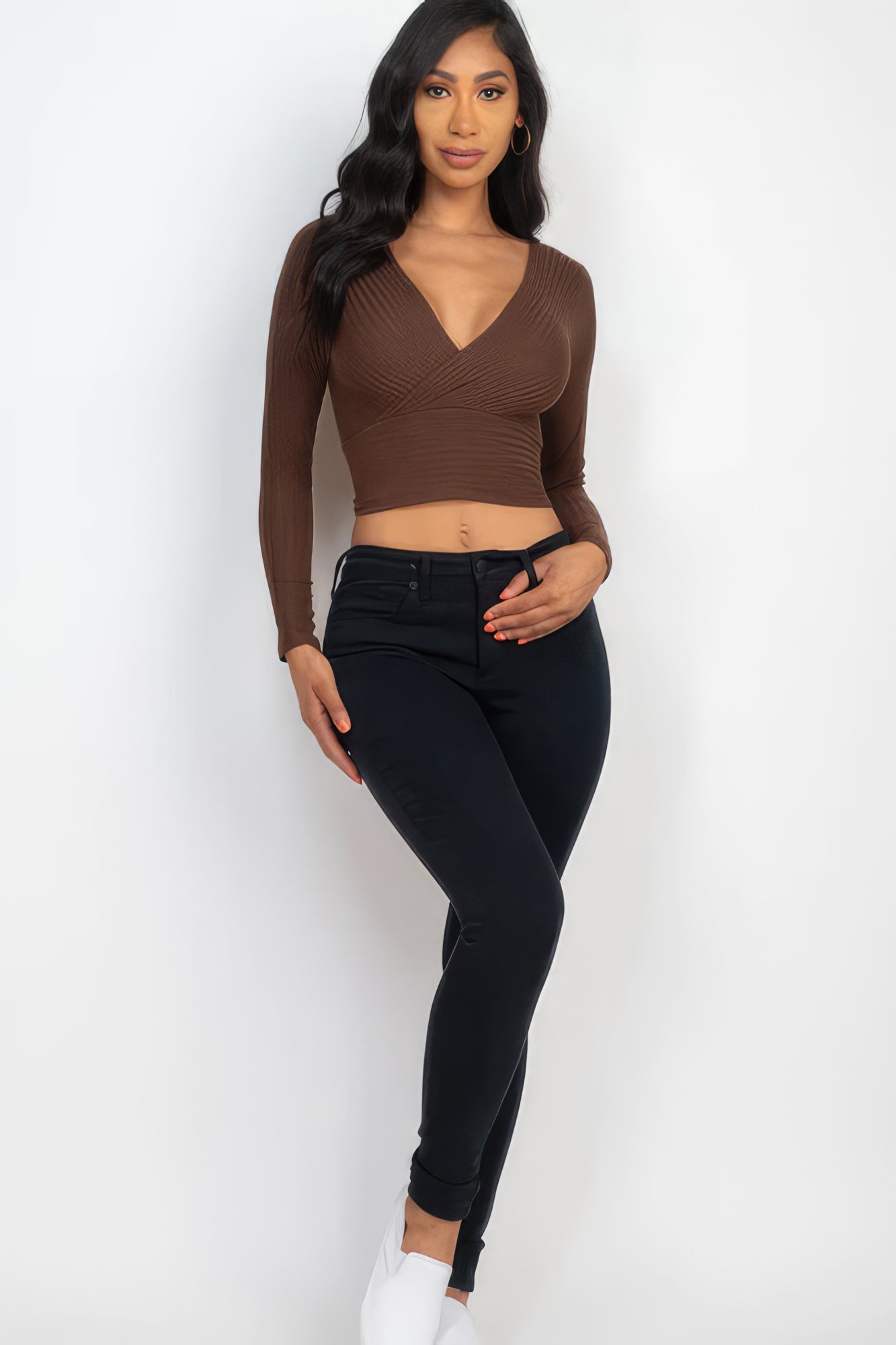 Ribbed Wrap Front Long Sleeve Top | 8 Color Options!