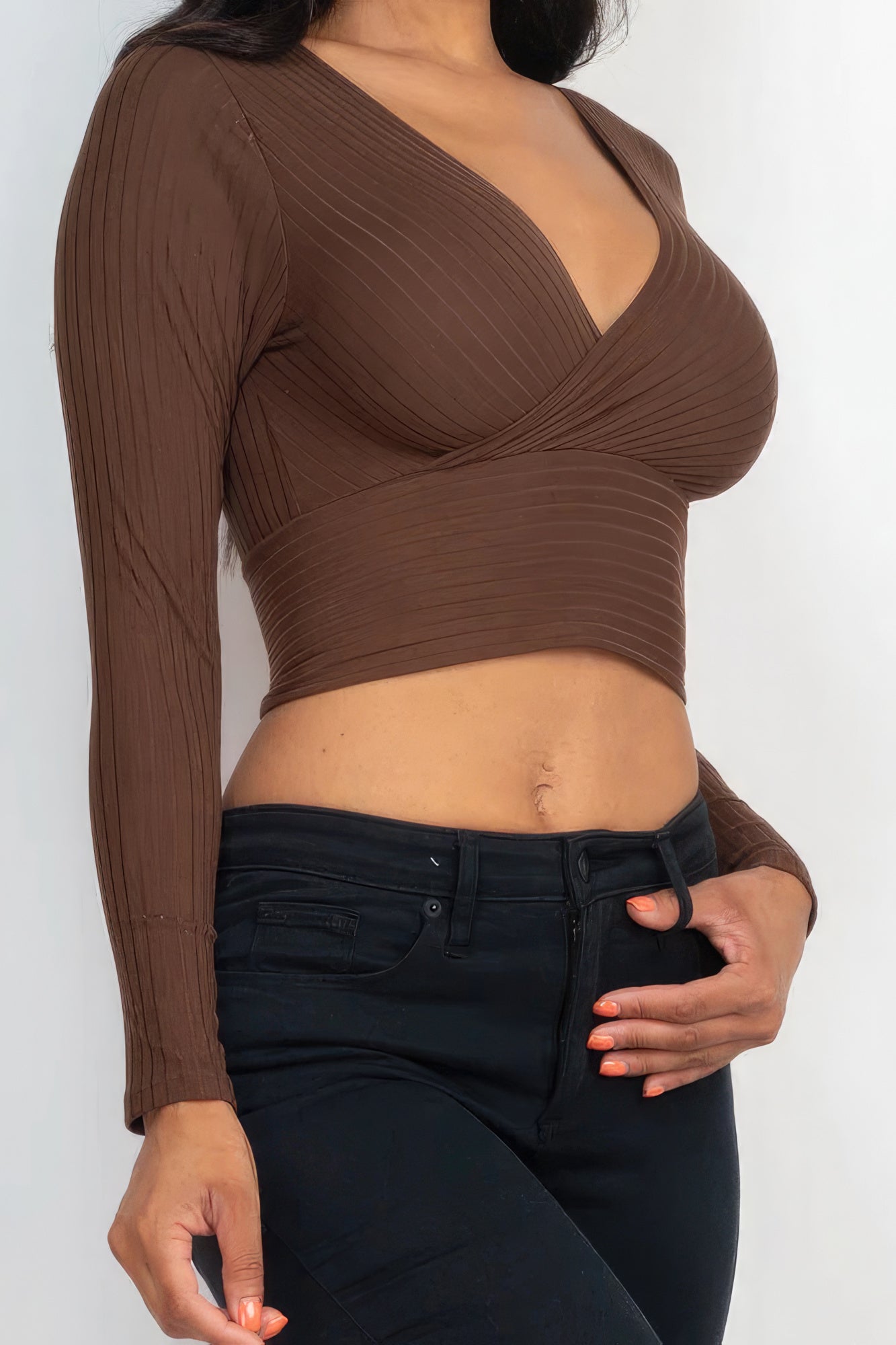 Ribbed Wrap Front Long Sleeve Top | 8 Color Options!