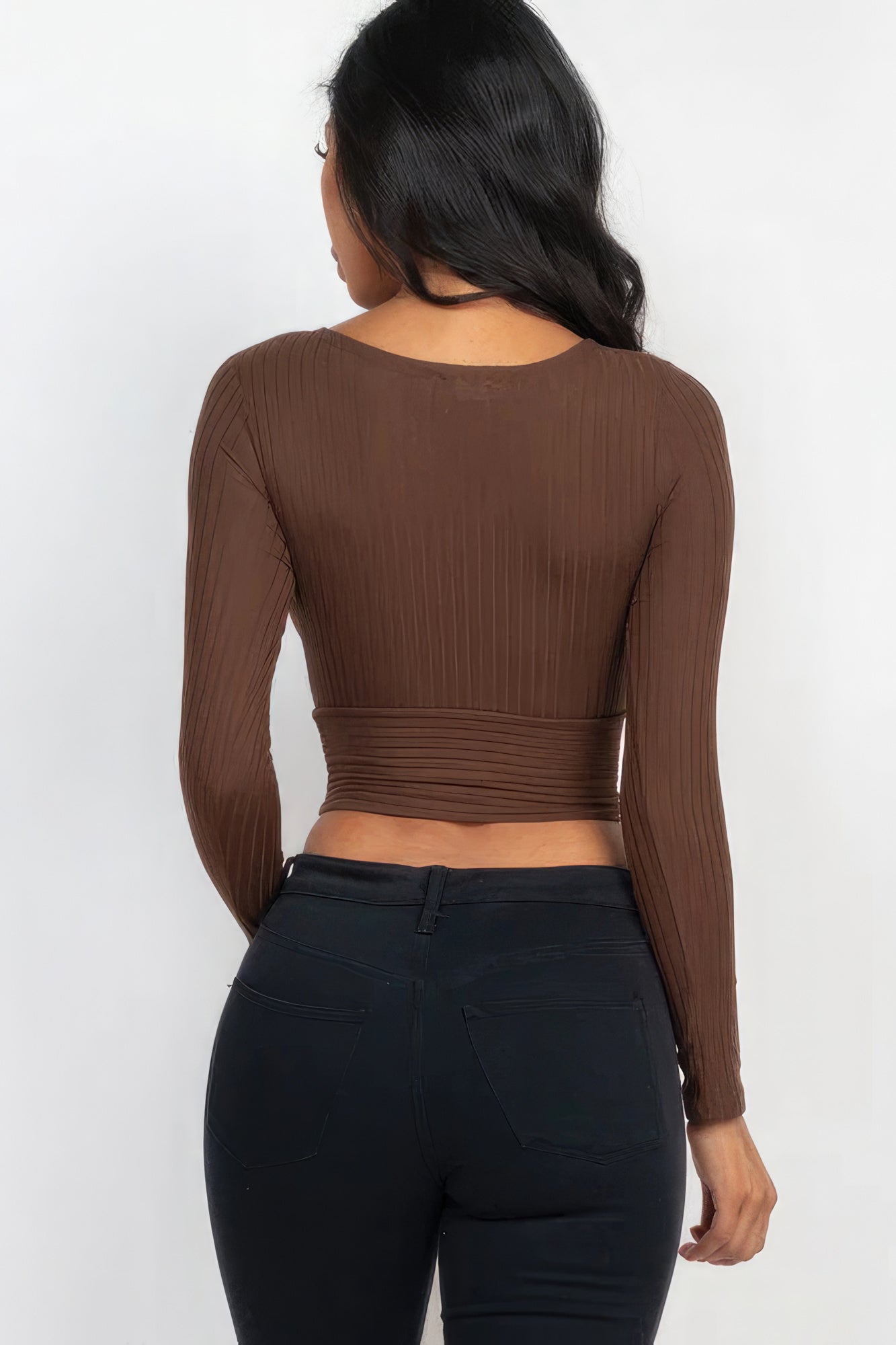 Ribbed Wrap Front Long Sleeve Top | 8 Color Options!