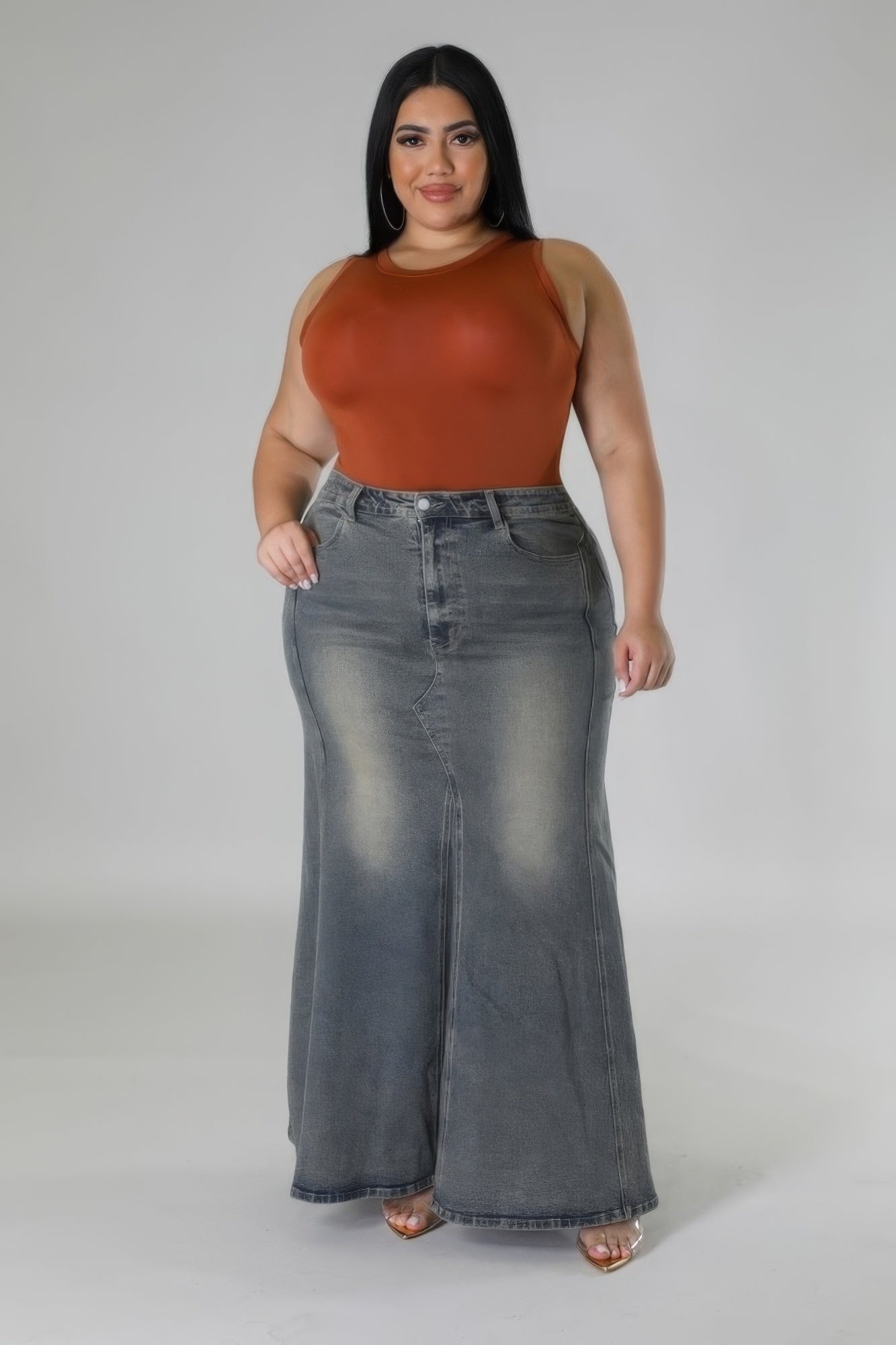 High-waisted Stretch Denim Skirt