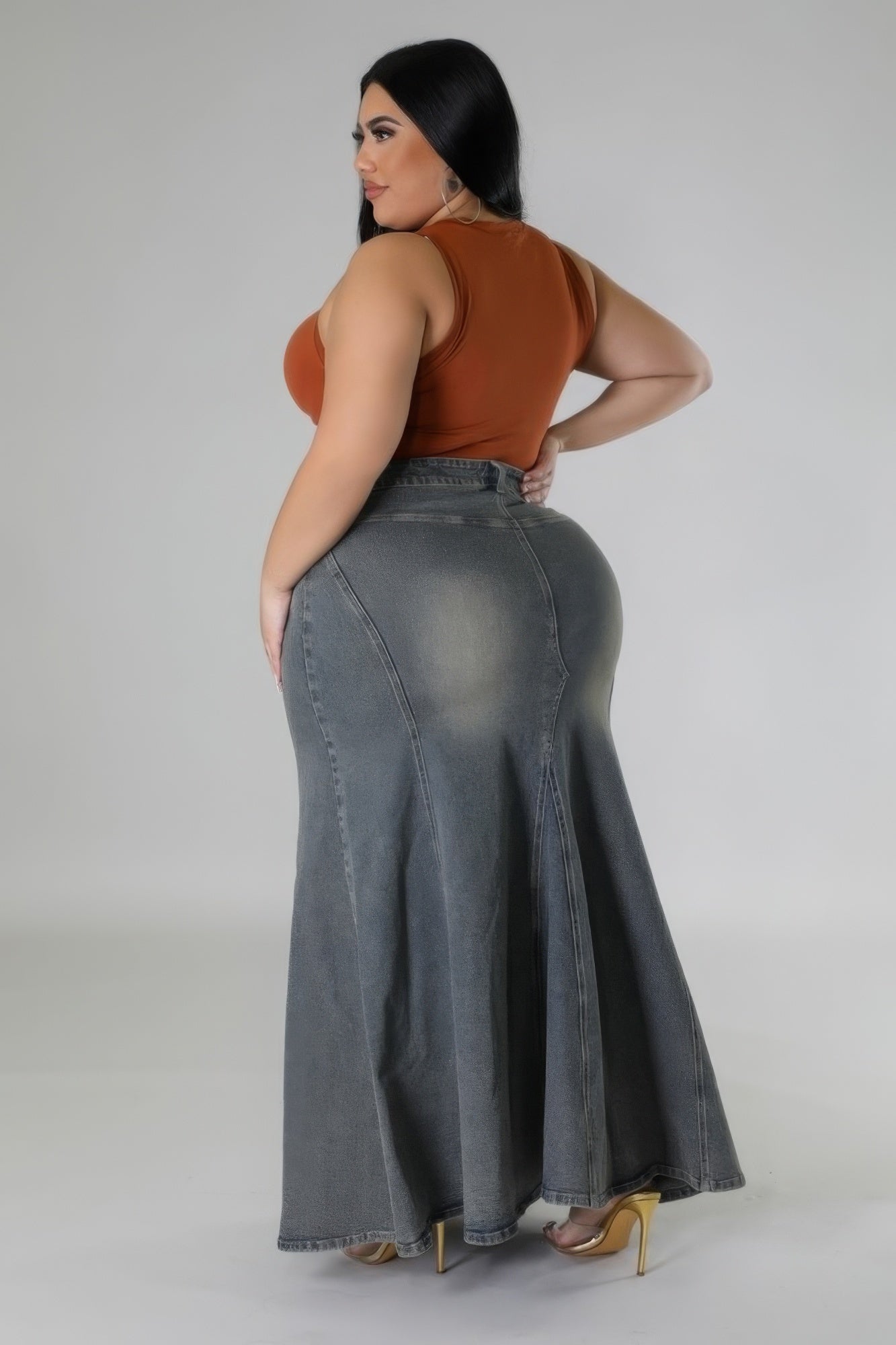 High-waisted Stretch Denim Skirt