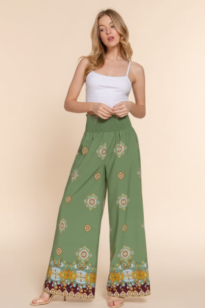 Wide Leg Border Print Woven Pants