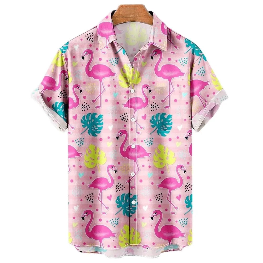 Duck Summer Beach Shirt Men Floral Fashion Hawaiian Casual Short Sleeve Single-Breasted Imported Clothing