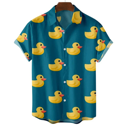 Duck Summer Beach Shirt Men Floral Fashion Hawaiian Casual Short Sleeve Single-Breasted Imported Clothing