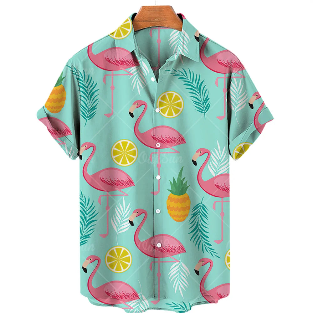 Duck Summer Beach Shirt Men Floral Fashion Hawaiian Casual Short Sleeve Single-Breasted Imported Clothing