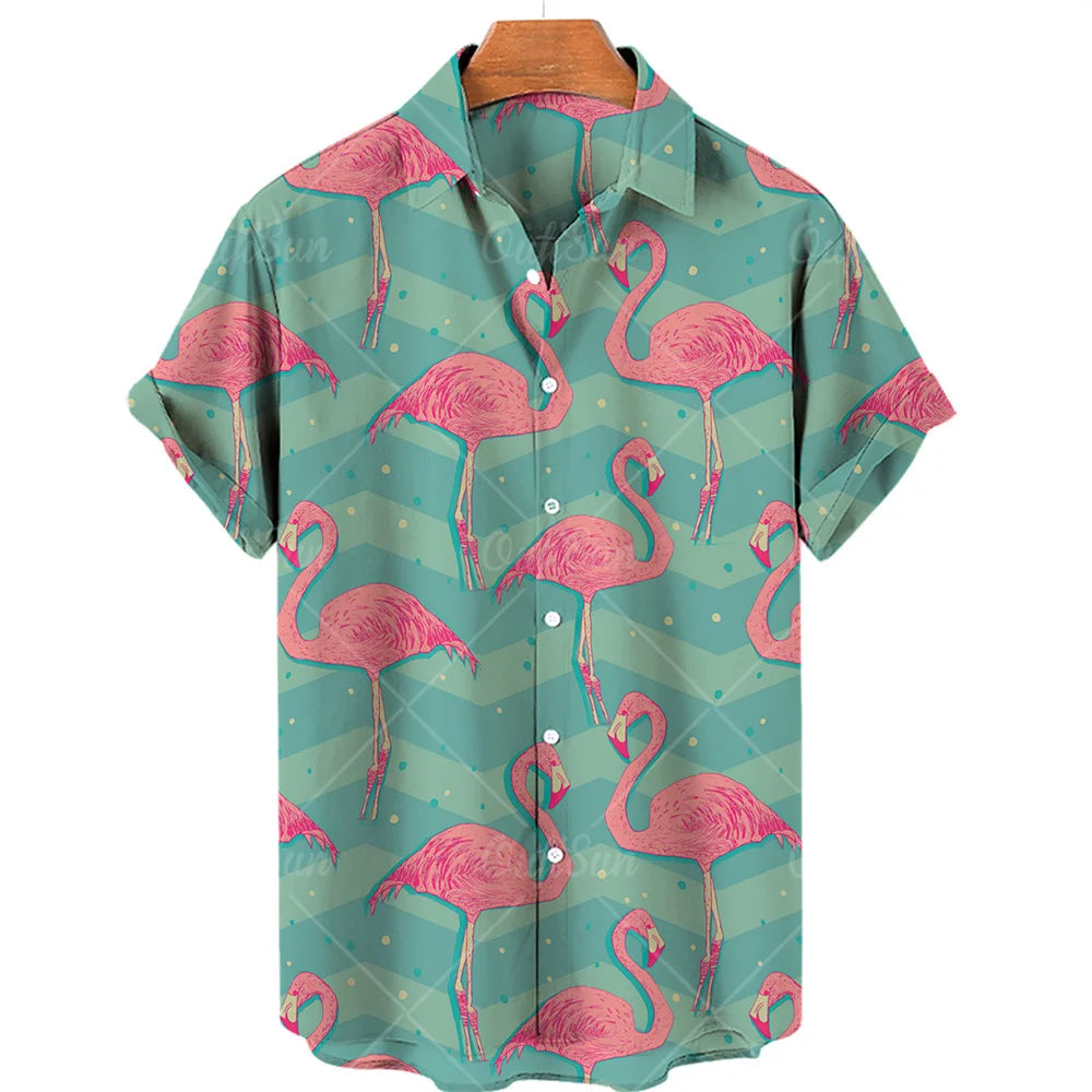 Duck Summer Beach Shirt Men Floral Fashion Hawaiian Casual Short Sleeve Single-Breasted Imported Clothing