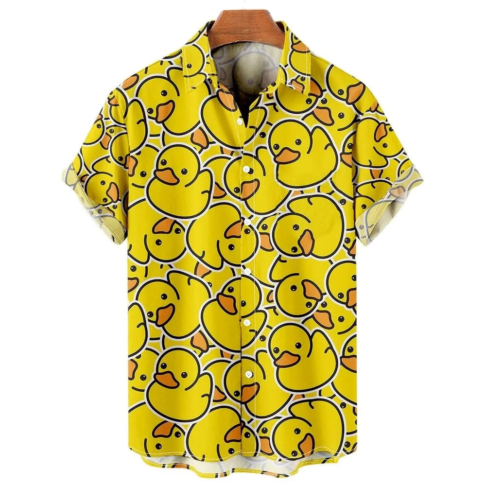 Duck Summer Beach Shirt Men Floral Fashion Hawaiian Casual Short Sleeve Single-Breasted Imported Clothing